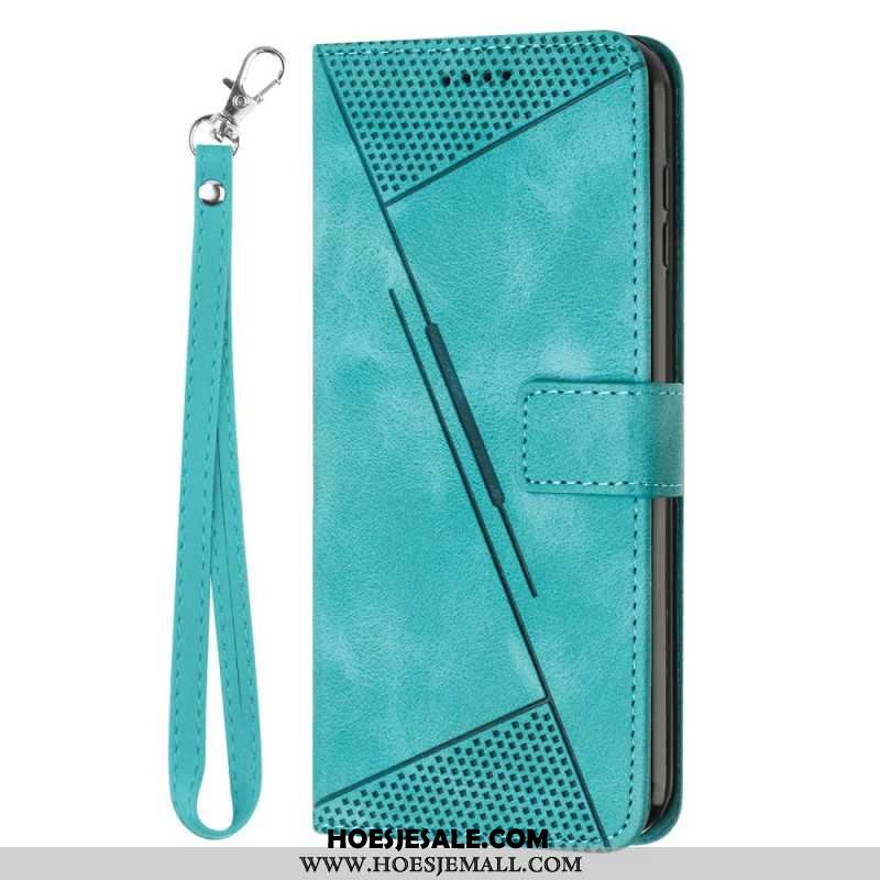 Flip Case Leren iPhone 16 Pro Max Geometrisch Bandontwerp