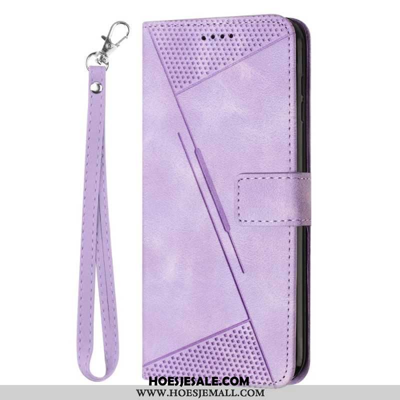 Flip Case Leren iPhone 16 Pro Max Geometrisch Bandontwerp