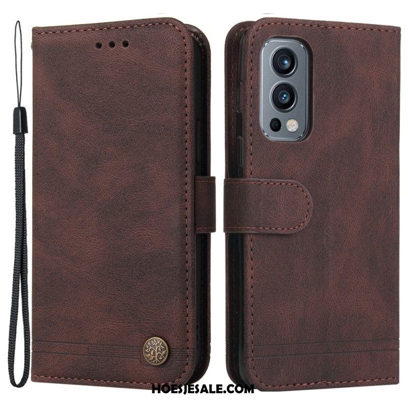 Flip Case voor OnePlus Nord 2 5G Klinknagel En Riem Van Imitatieleer