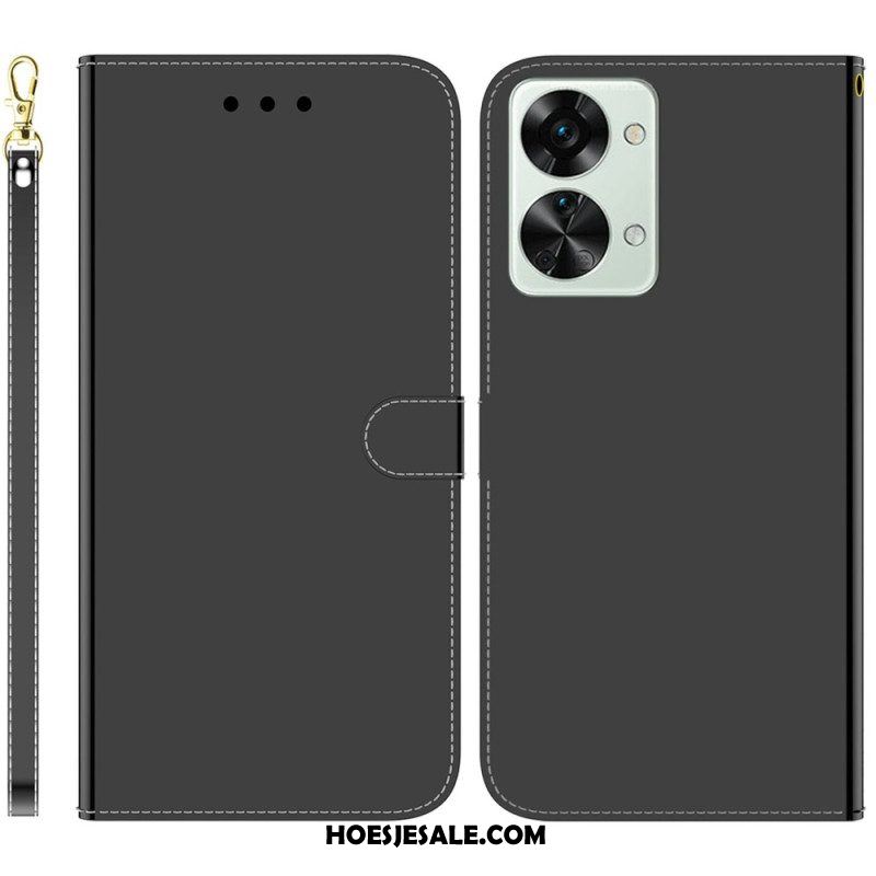 Flip Case voor OnePlus Nord 2T 5G Spiegeleffect Van Imitatieleer