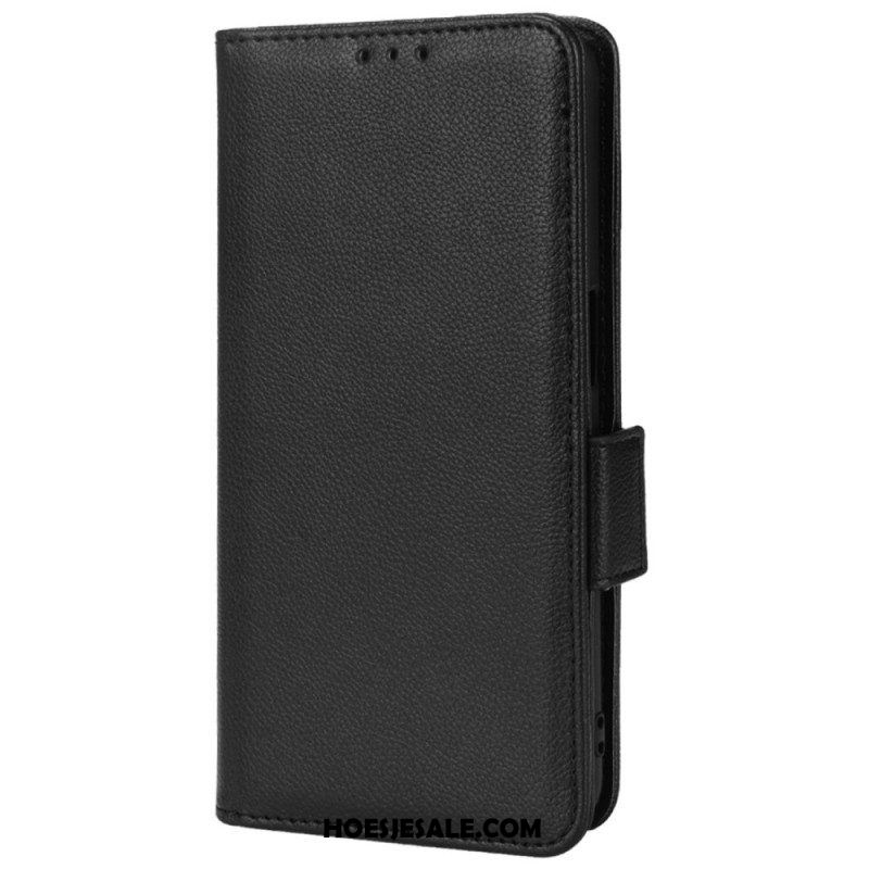 Flip Case voor Oppo A54 5G / A74 5G Litchi Lederen Dubbele Sluiting