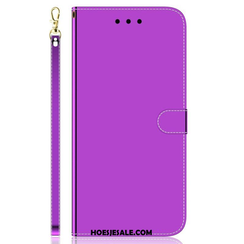 Flip Case voor Oppo Reno 8 Pro Spiegel En Lanyard