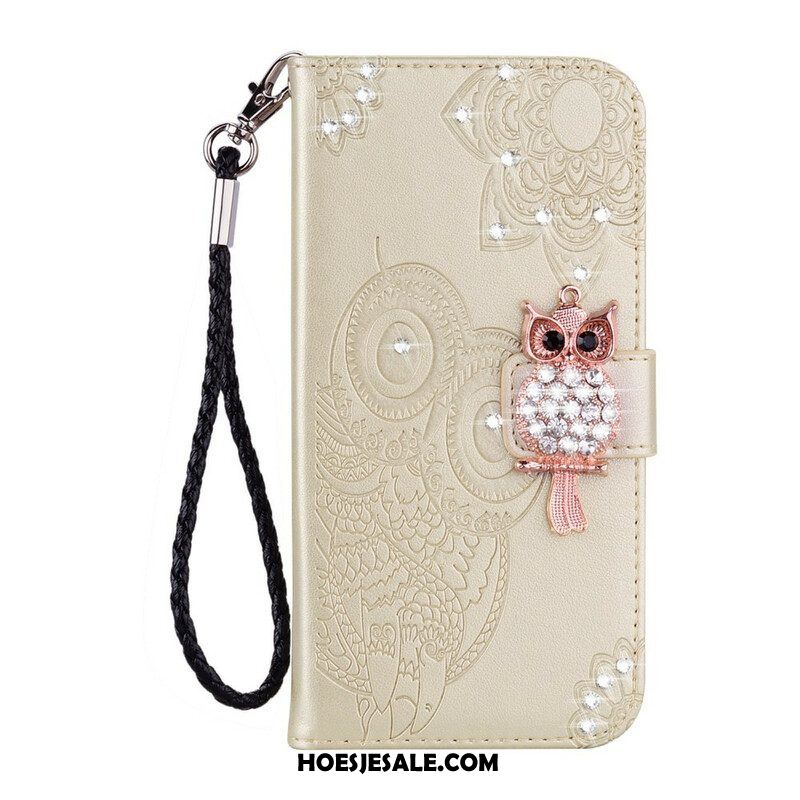 Flip Case voor Samsung Galaxy S21 FE Uil Mandala En Charme