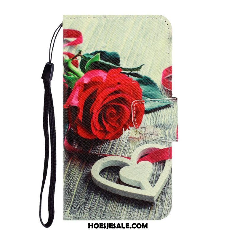 Flip Case voor Samsung Galaxy S22 Ultra 5G Met Ketting Kleurrijke Strappy Bloemen