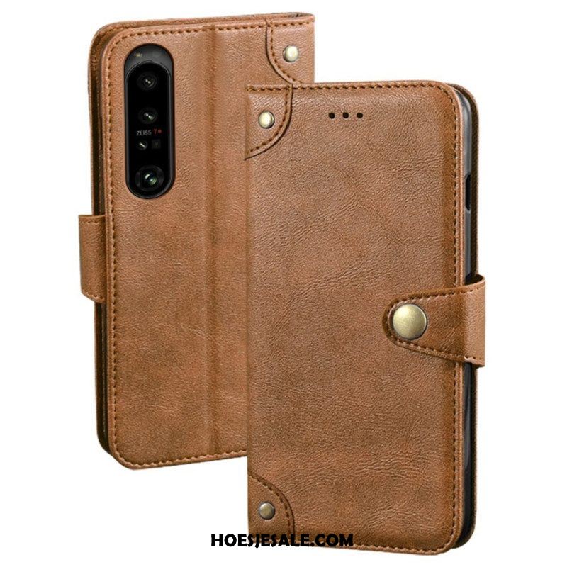 Flip Case voor Sony Xperia 1 IV Leerstijl Met Klinknagels Idewei