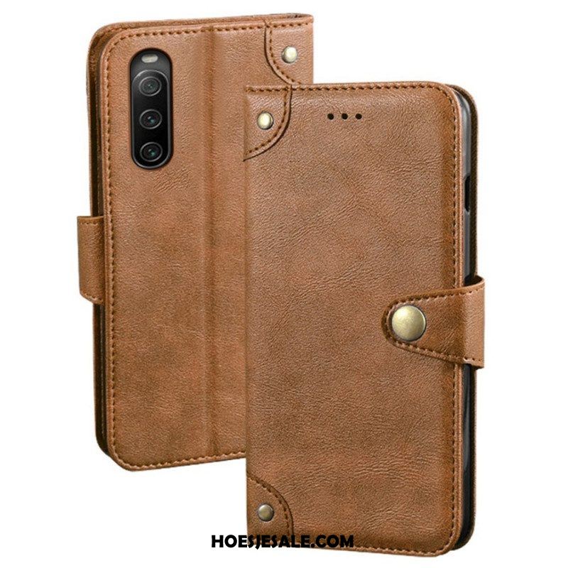 Flip Case voor Sony Xperia 10 IV Leerstijl Met Klinknagels Idewei