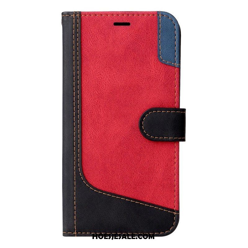 Flip Case voor Xiaomi Redmi Note 12 5G Met Ketting Driekleurige Riem