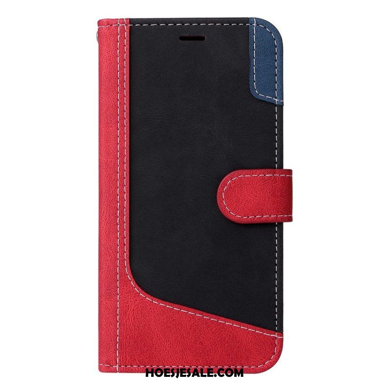 Flip Case voor Xiaomi Redmi Note 12 5G Met Ketting Driekleurige Riem