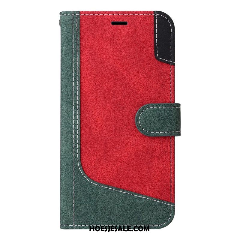 Flip Case voor Xiaomi Redmi Note 12 5G Met Ketting Driekleurige Riem