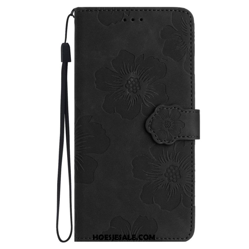 Folio-hoesje Samsung Galaxy S24 5g Bedrukte Bloemen Met Riempje