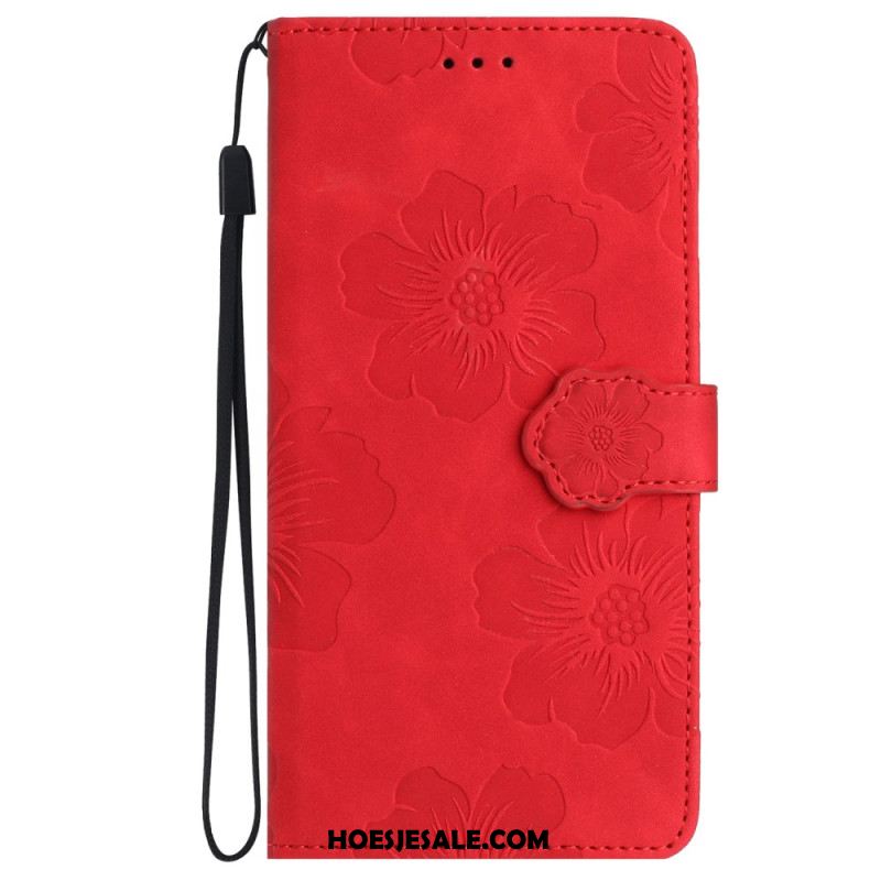 Folio-hoesje Samsung Galaxy S24 5g Bedrukte Bloemen Met Riempje