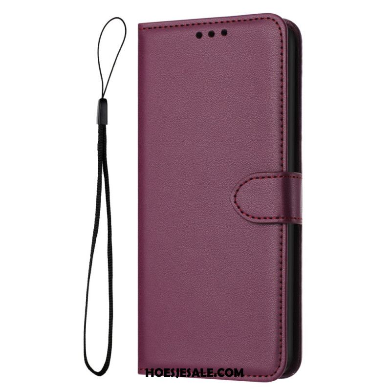 Folio-hoesje iPhone 16 Plus Effen Leerstijl Met Riem