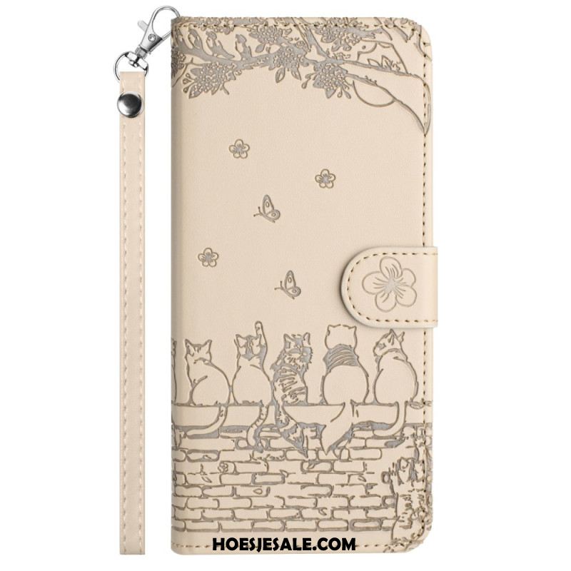 Folio-hoesje iPhone 16 Plus Telefoonhoesje Kattenpatroon Met Riem