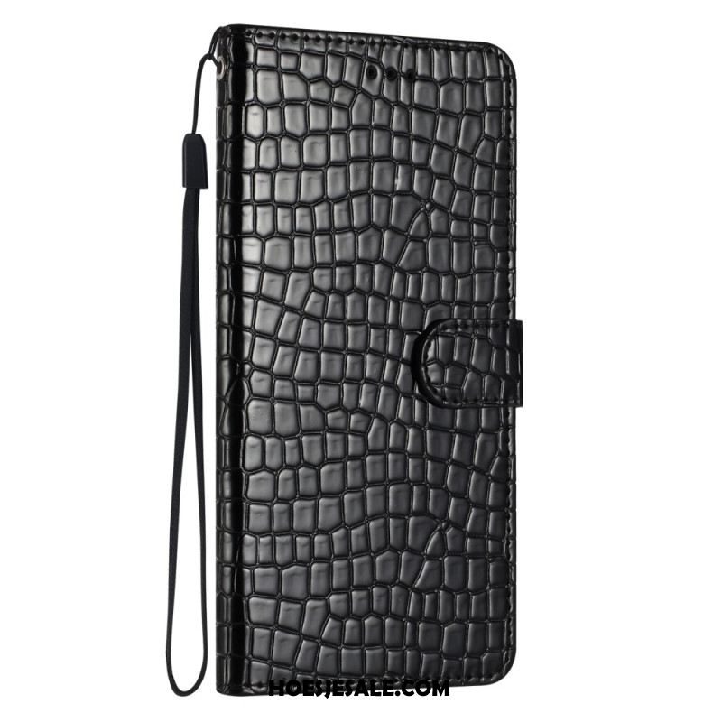 Folio-hoesje iPhone 16 Plus Telefoonhoesje Krokodilstijl Met Riem