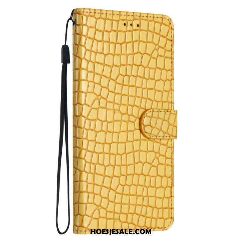 Folio-hoesje iPhone 16 Plus Telefoonhoesje Krokodilstijl Met Riem