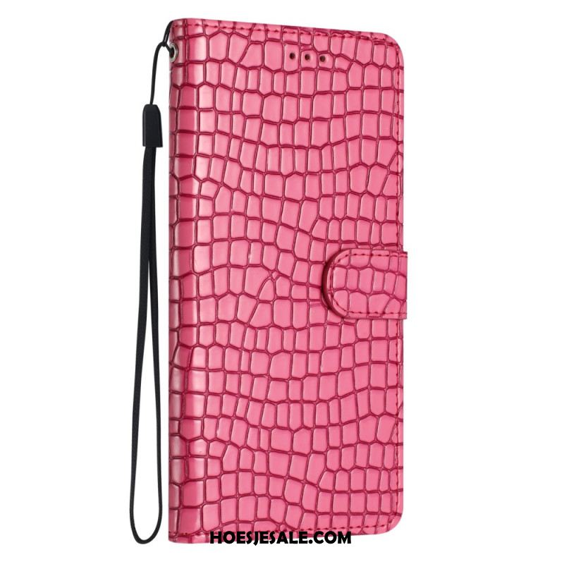 Folio-hoesje iPhone 16 Plus Telefoonhoesje Krokodilstijl Met Riem