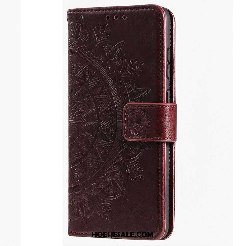 Folio-hoesje iPhone 16 Pro Telefoonhoesje Mandala Zon Met Riem