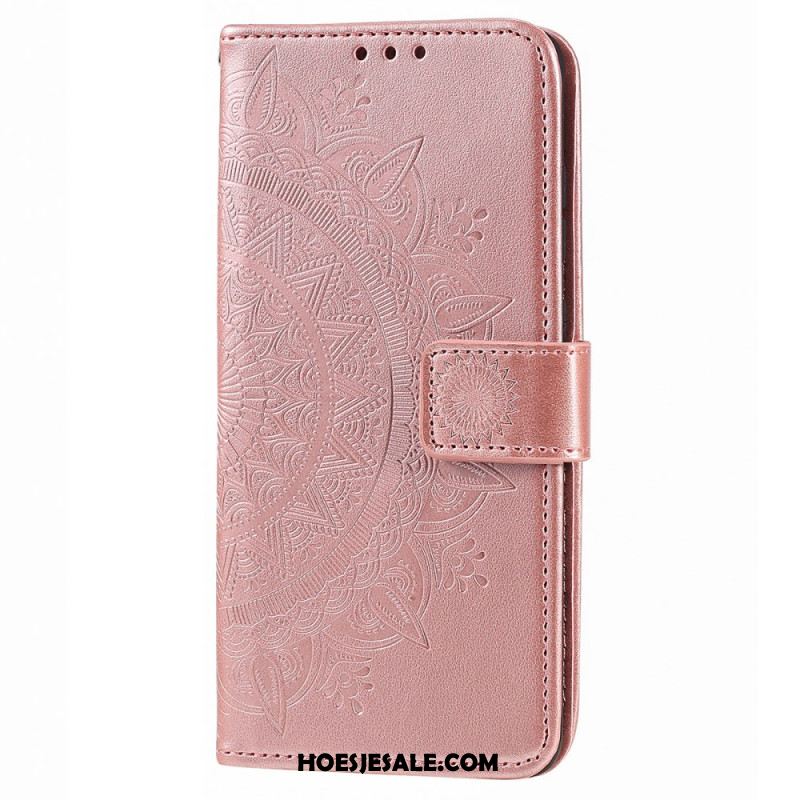 Folio-hoesje iPhone 16 Pro Telefoonhoesje Mandala Zon Met Riem