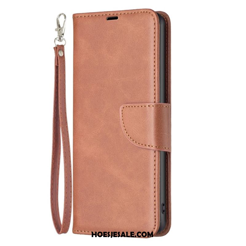 Folio-hoesje iPhone 16 Telefoonhoesje Glad Kunstleer Met Riem