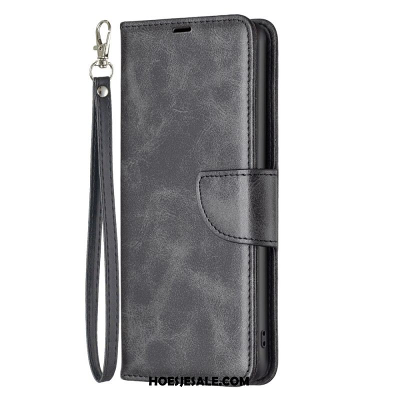 Folio-hoesje iPhone 16 Telefoonhoesje Glad Kunstleer Met Riem