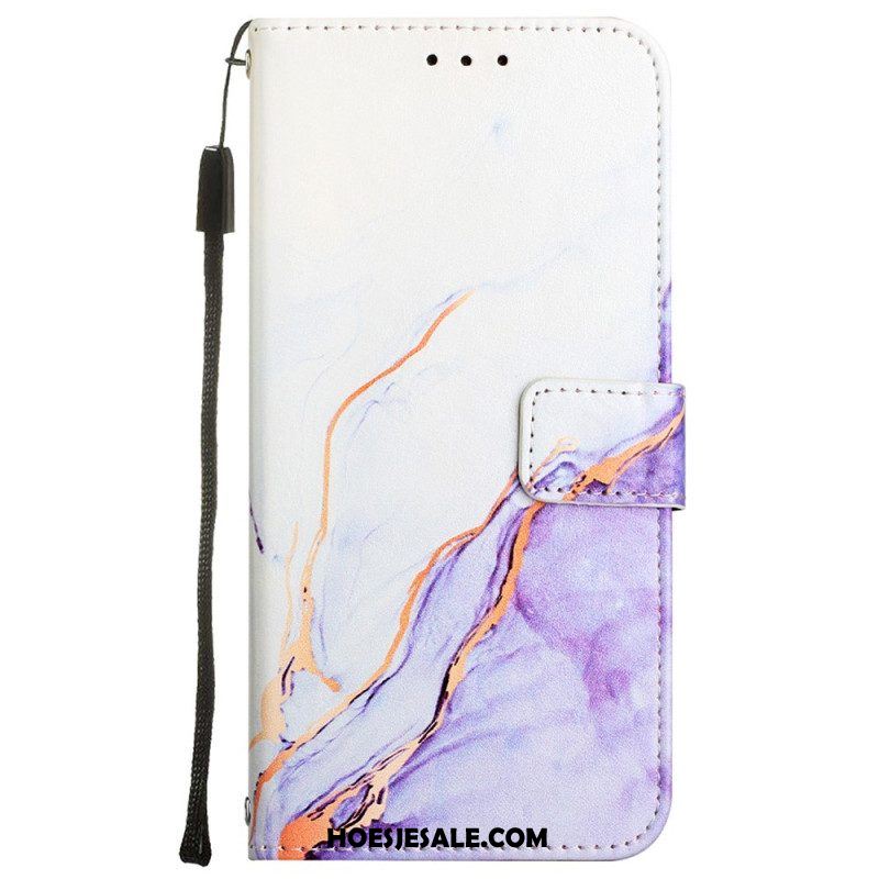 Folio-hoesje voor Oppo A54 5G / A74 5G Marmer Met Lanyard