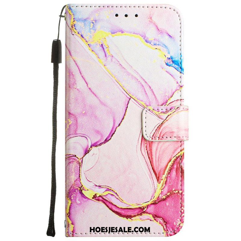 Folio-hoesje voor Oppo A54 5G / A74 5G Marmer Met Lanyard