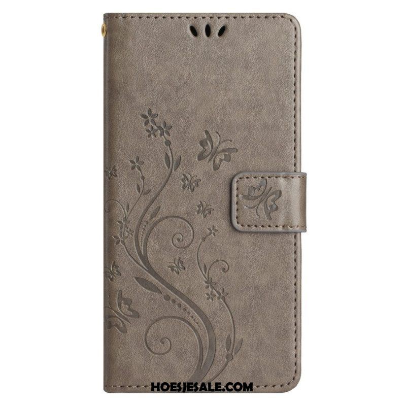 Folio-hoesje voor Samsung Galaxy A14 / A14 5G Met Ketting Bloemen String Kat