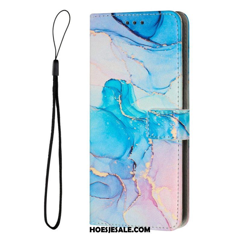 Folio-hoesje voor Samsung Galaxy A14 / A14 5G Met Ketting Marmer Strippen