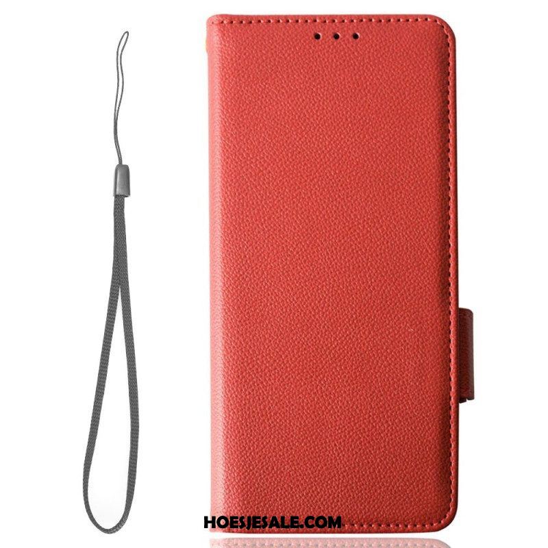 Folio-hoesje voor Samsung Galaxy A14 / A14 5G Met Ketting Strappy Litchi Lederen Stijl