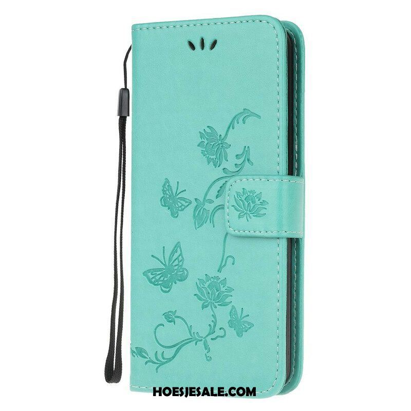 Folio-hoesje voor Samsung Galaxy A52 4G / A52 5G / A52s 5G Met Ketting String Vlinders En Bloemen