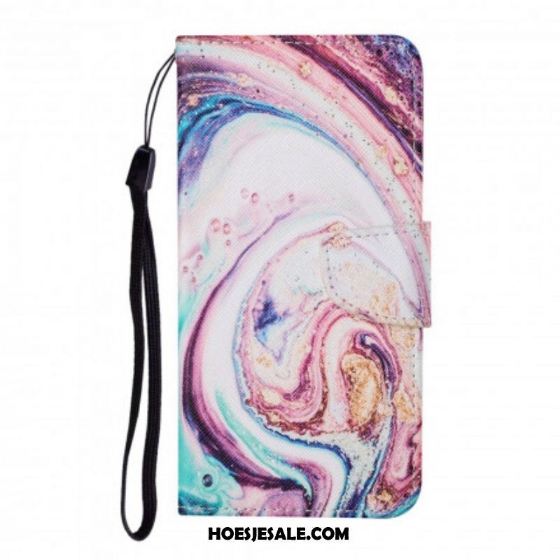 Folio-hoesje voor Samsung Galaxy M12 / A12 Marmer Met Lanyard