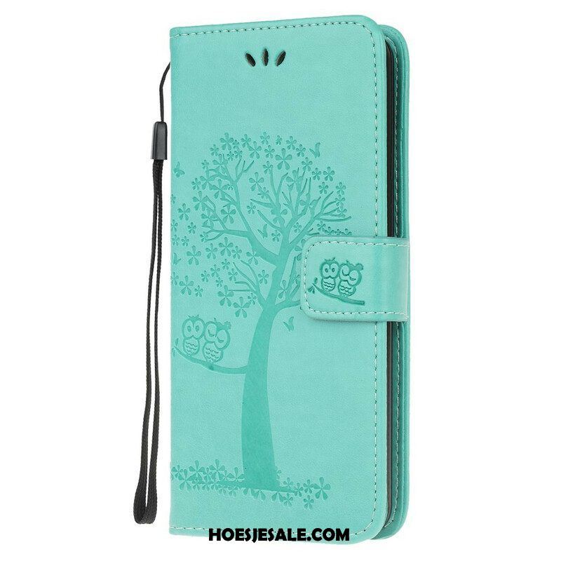 Folio-hoesje voor Samsung Galaxy M12 / A12 Met Ketting String Boom En Uilen