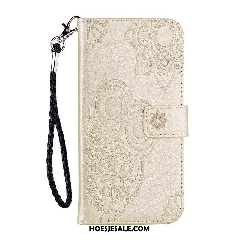 Folio-hoesje voor Samsung Galaxy S21 5G Uil Mandala En Lanyard