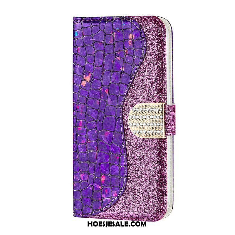 Folio-hoesje voor Samsung Galaxy S21 FE Krokodil Diamanten