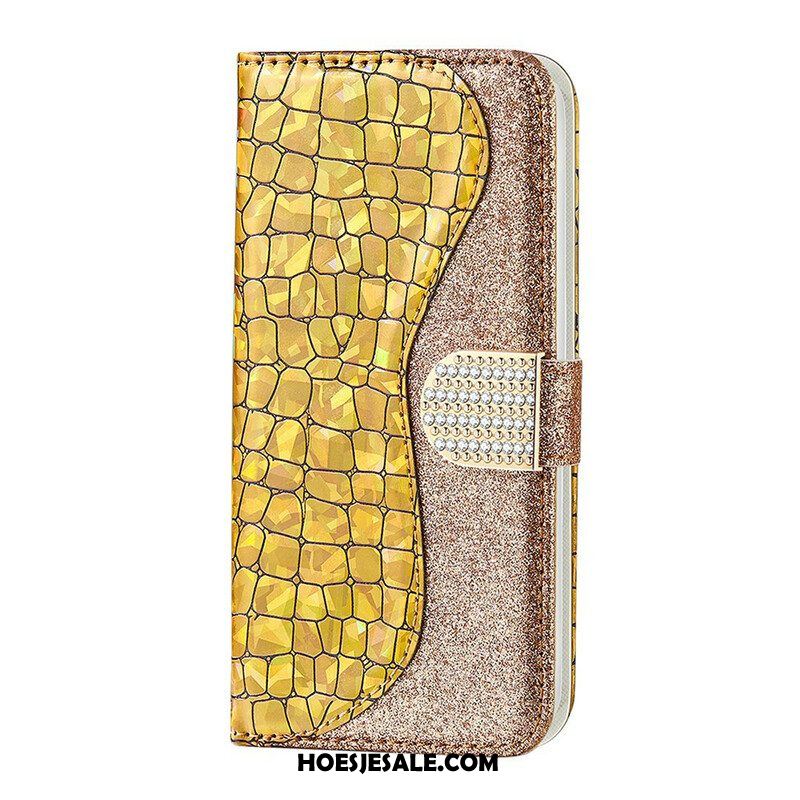 Folio-hoesje voor Samsung Galaxy S21 FE Krokodil Diamanten