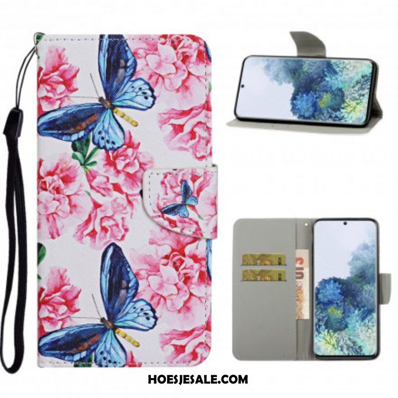 Folio-hoesje voor Samsung Galaxy S21 Ultra 5G Vlinders Floral Lanyard