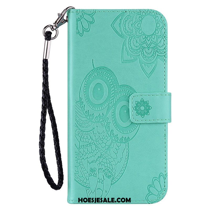 Folio-hoesje voor Samsung Galaxy S22 5G Uil Mandala En Lanyard