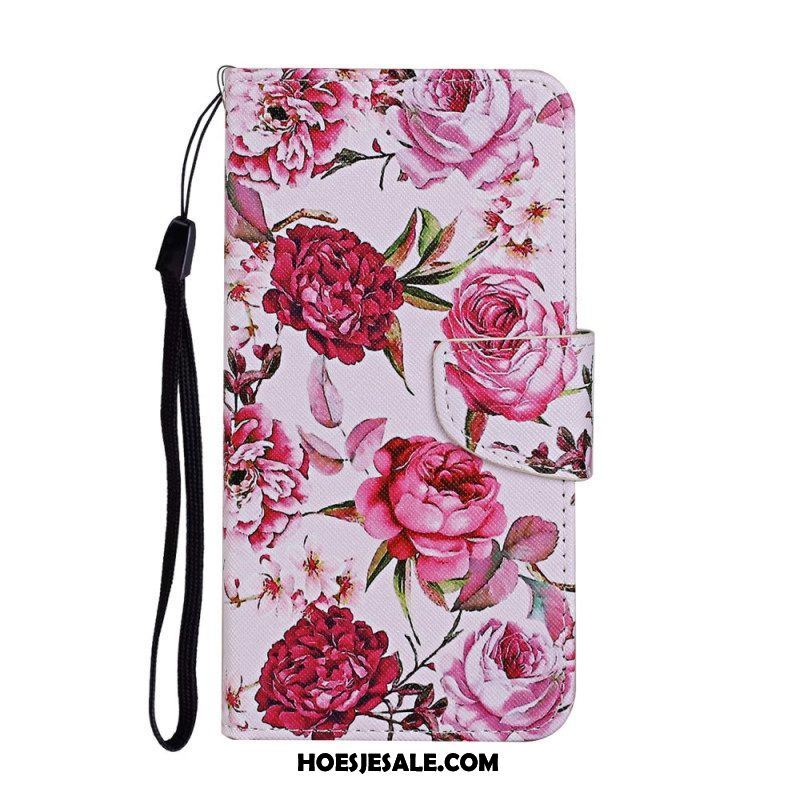 Folio-hoesje voor Samsung Galaxy S22 Ultra 5G Meesterlijke Bloemen Met Riem