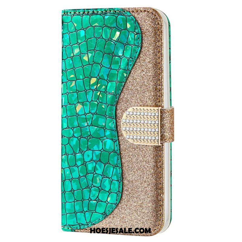 Folio-hoesje voor Samsung Galaxy S23 5G Krokodil Diamanten