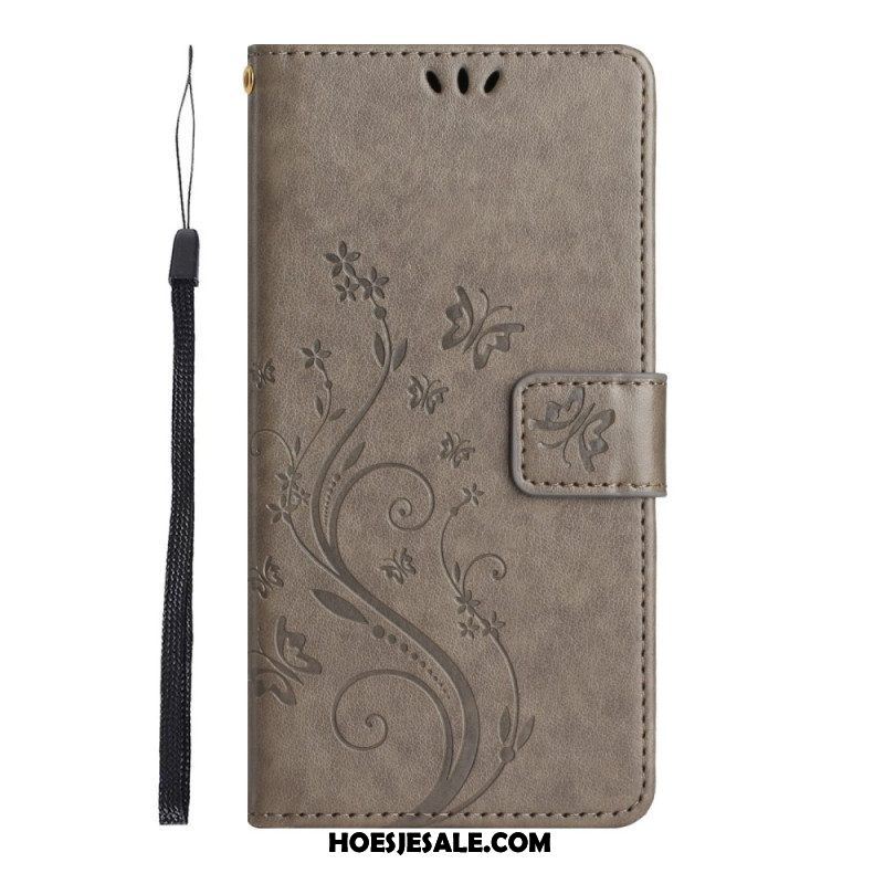 Folio-hoesje voor Samsung Galaxy S23 5G Met Ketting Strakke Bloemen