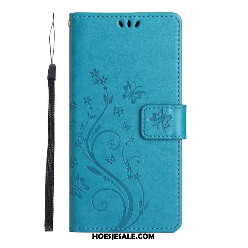 Folio-hoesje voor Samsung Galaxy S23 5G Met Ketting Strakke Bloemen