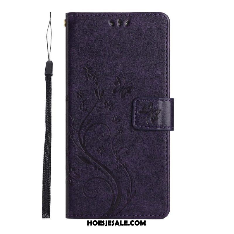 Folio-hoesje voor Samsung Galaxy S23 5G Met Ketting Strakke Bloemen