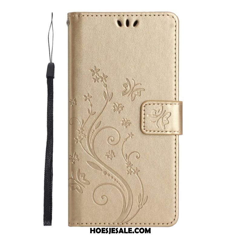 Folio-hoesje voor Samsung Galaxy S23 5G Met Ketting Strakke Bloemen