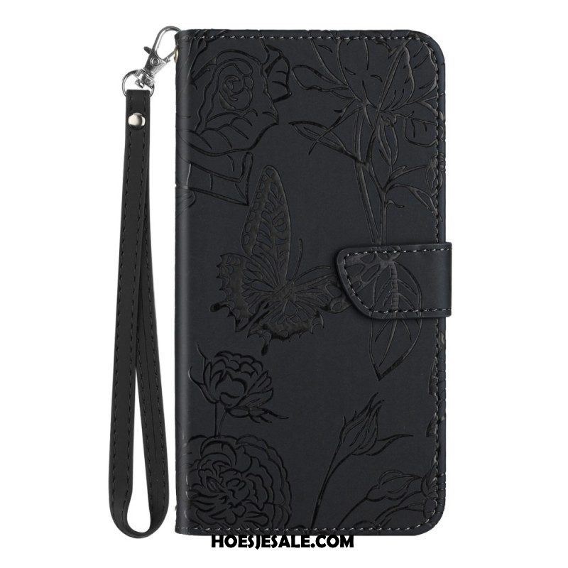 Folio-hoesje voor Samsung Galaxy S23 5G Vlinder Met Lanyard