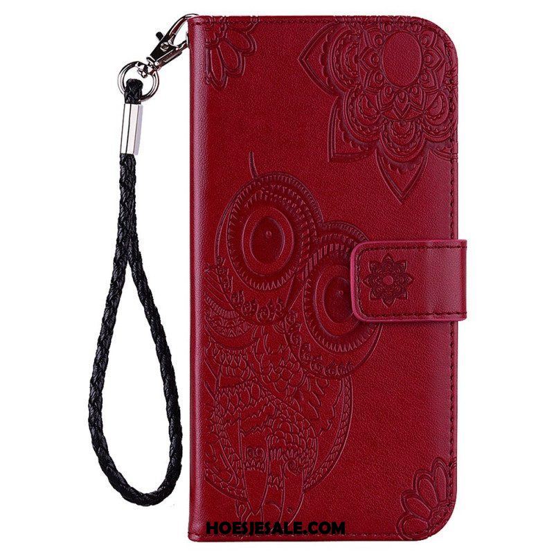 Folio-hoesje voor Samsung Galaxy S23 Ultra 5G Uil Mandala En Lanyard