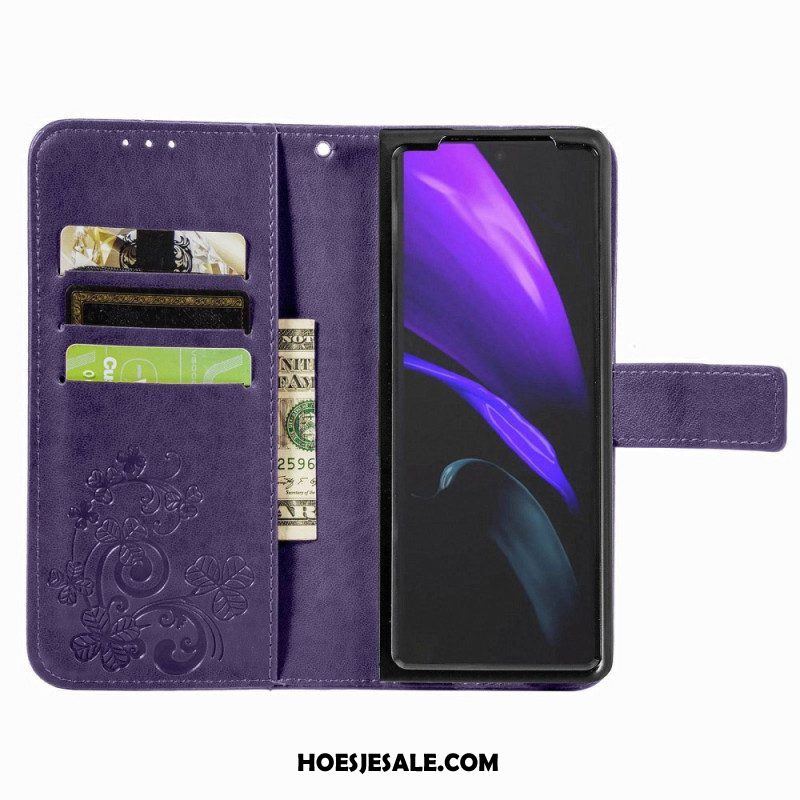 Folio-hoesje voor Samsung Galaxy Z Fold 4 Klaverblaadjes Patroon Met Riem