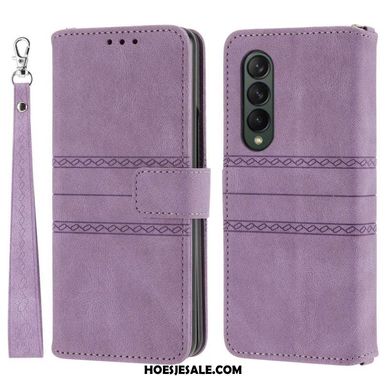 Folio-hoesje voor Samsung Galaxy Z Fold 4 Riempatroon Van Imitatieleer