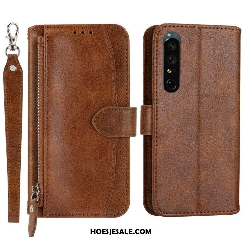 Folio-hoesje voor Sony Xperia 1 IV Portemonnee Leren Portemonnee Met Lanyard En Schouderriem