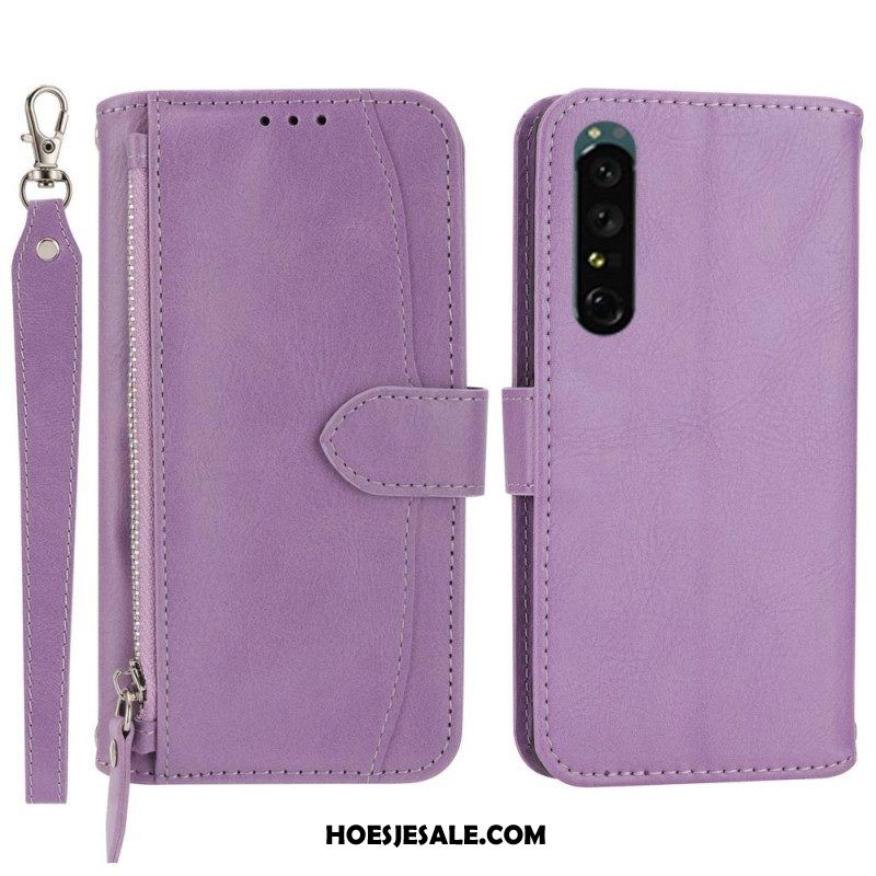 Folio-hoesje voor Sony Xperia 1 IV Portemonnee Leren Portemonnee Met Lanyard En Schouderriem