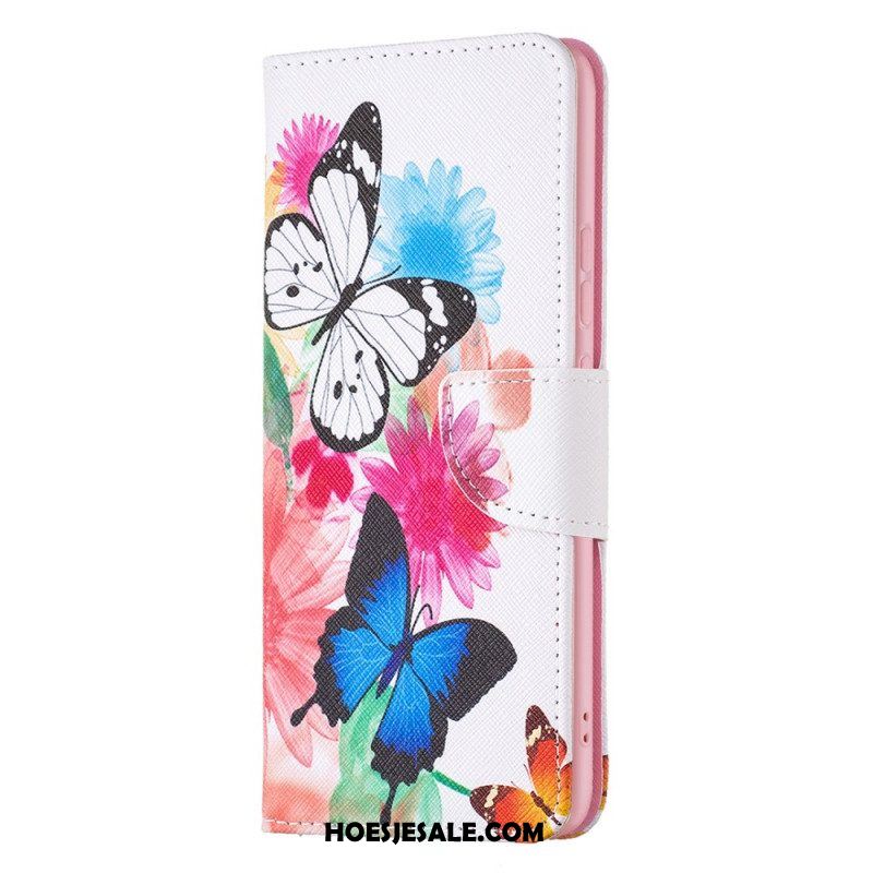 Folio-hoesje voor Xiaomi 12 / 12X Geschilderde Vlinders En Bloemen